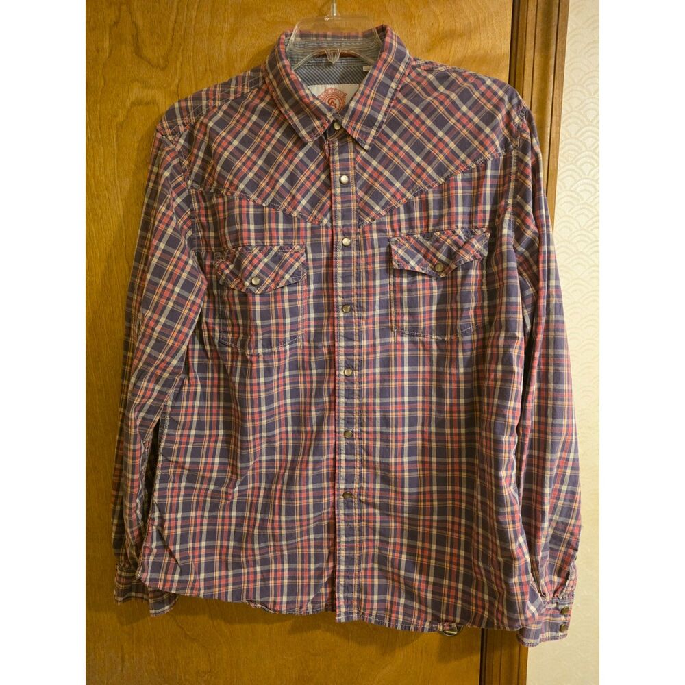 Christian Audigier Men's Plaid Long Sleeve Western Pearl Snap Shirt Size XXL